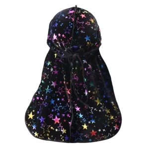 durag veludo preto estrela multicolorida