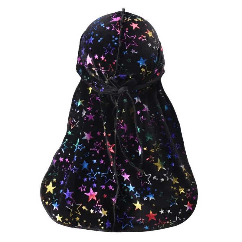durag veludo preto estrela multicolorida