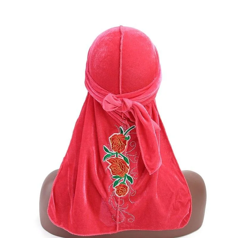 Durag de Veludo com Flores Rosas