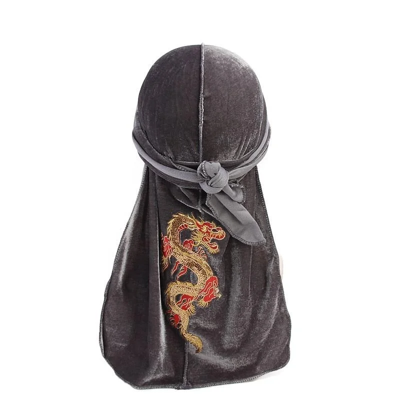 Durag de Veludo Cinza Dragão