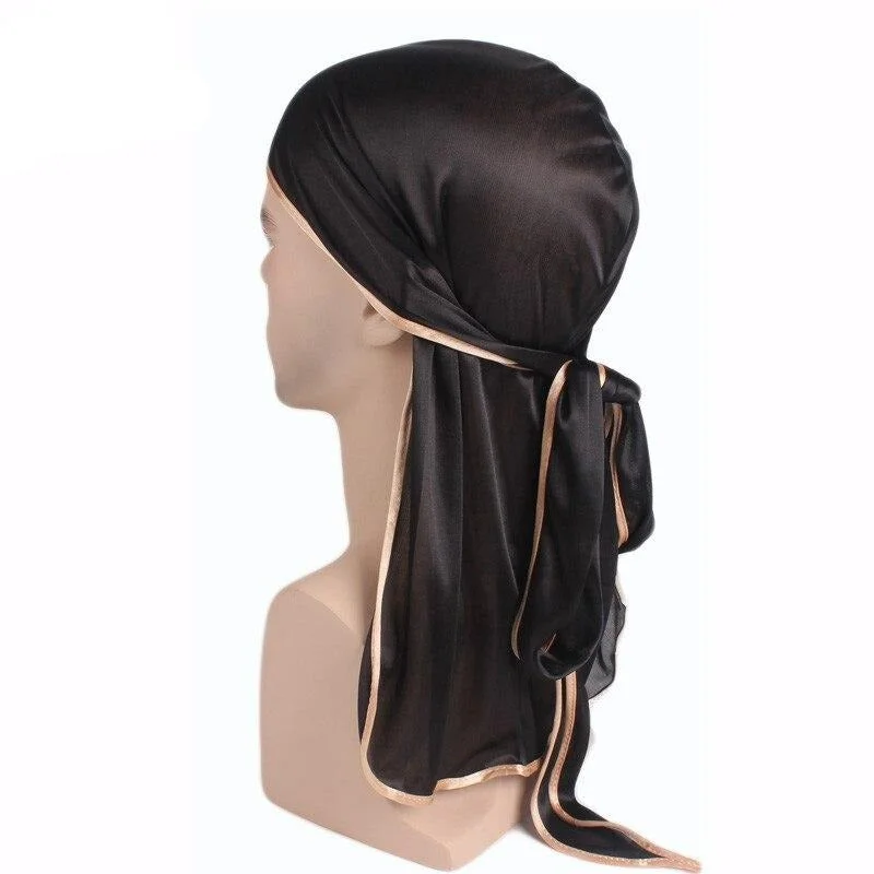 Durag Preto com Borda Dourada