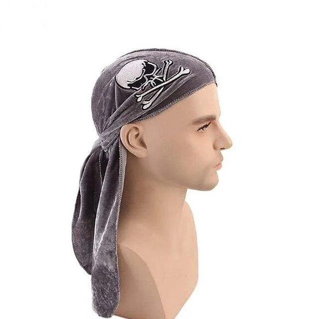 Durag Veludo Cabeça de Morte Cinza