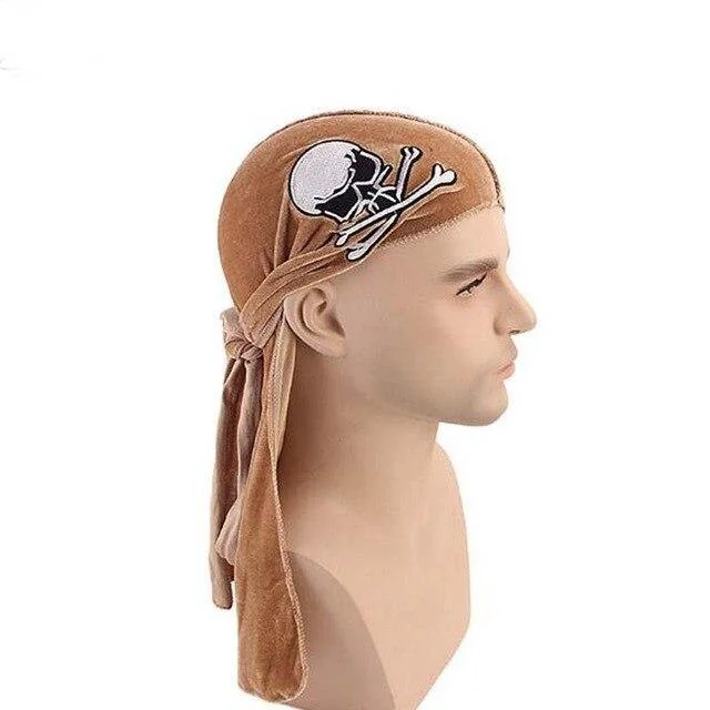 durag veludo cabeça de morte bege