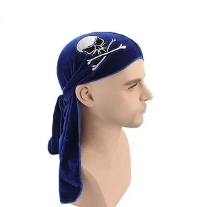 durag veludo cabeça de morte azul