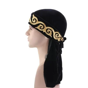 durag de veludo bordado preto