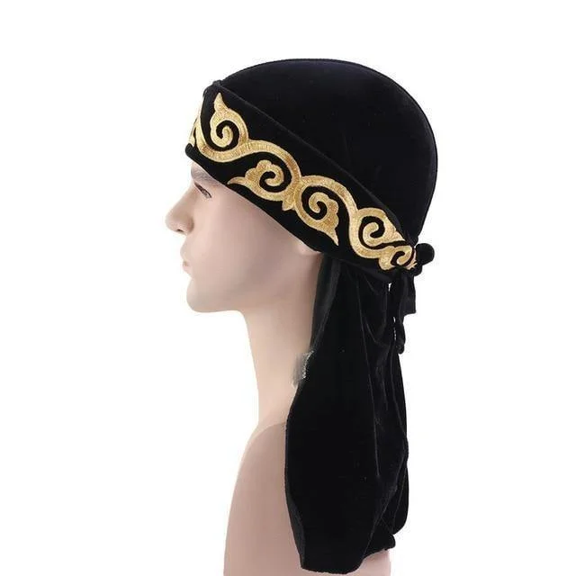 durag de veludo bordado preto