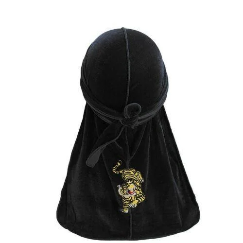 Durag de Veludo Preto Padrão Tigre