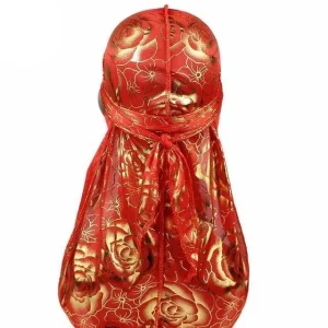 durag feminino vermelho flor dourada
