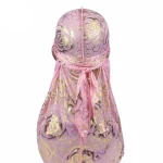 durag feminino rosa flor dourada