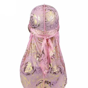 durag feminino rosa flor dourada