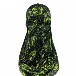 durag feminino verde flor dourada