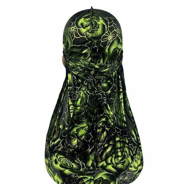 durag feminino verde flor dourada