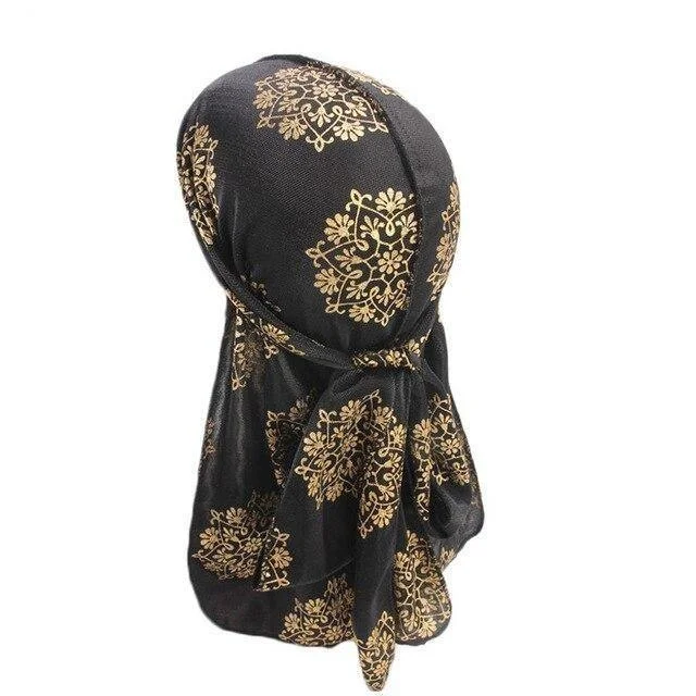 Durag Masculino Preto com Flores Douradas