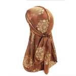 durag masculino marrom flor dourada