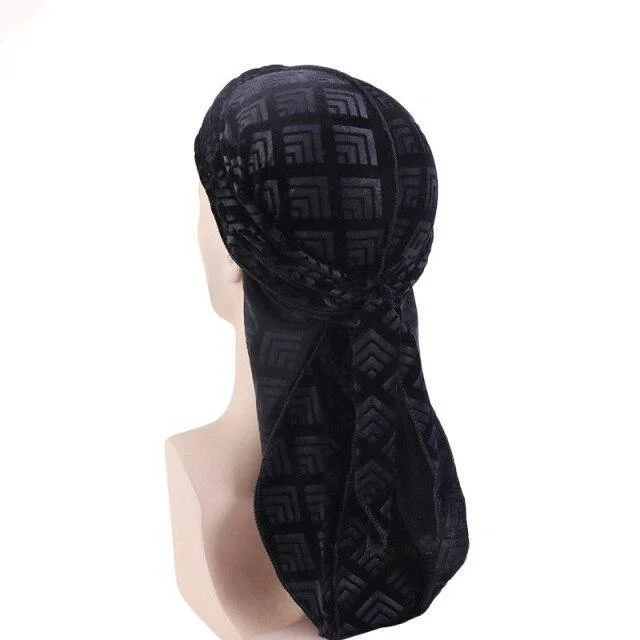 Durag Veludo Preto Xadrez