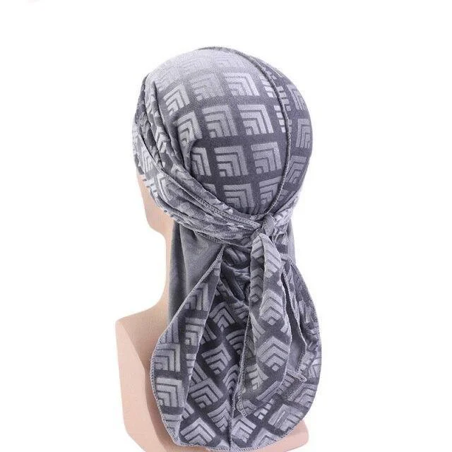 Durag Veludo Cinza Xadrez