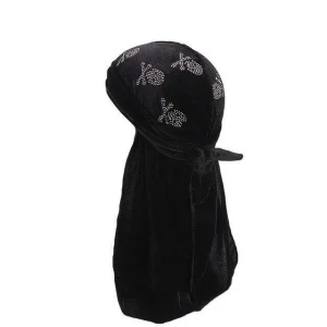 durag veludo cabeça de morte preto