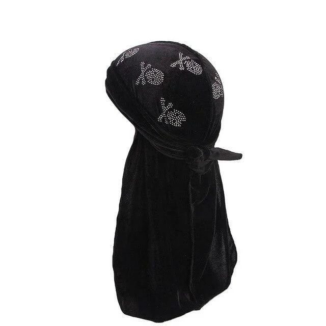 Durag Veludo Cabeça de Morte Preto