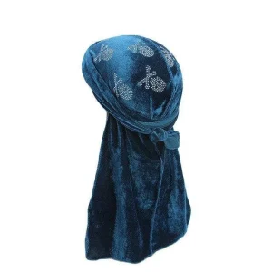 durag veludo cabeça de morte azul turquesa