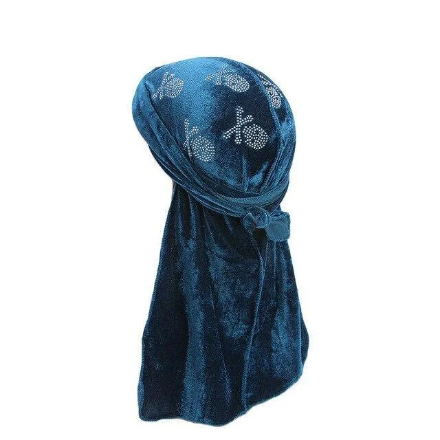 Durag Veludo Cabeça de Morte Azul Turquesa